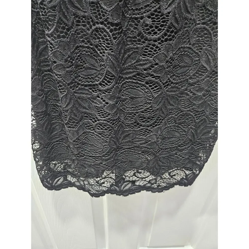 Mikarose Black Lace Modest Midi Dress Bell Sleeve Elegant Occasion XS - Picture 3 of 7